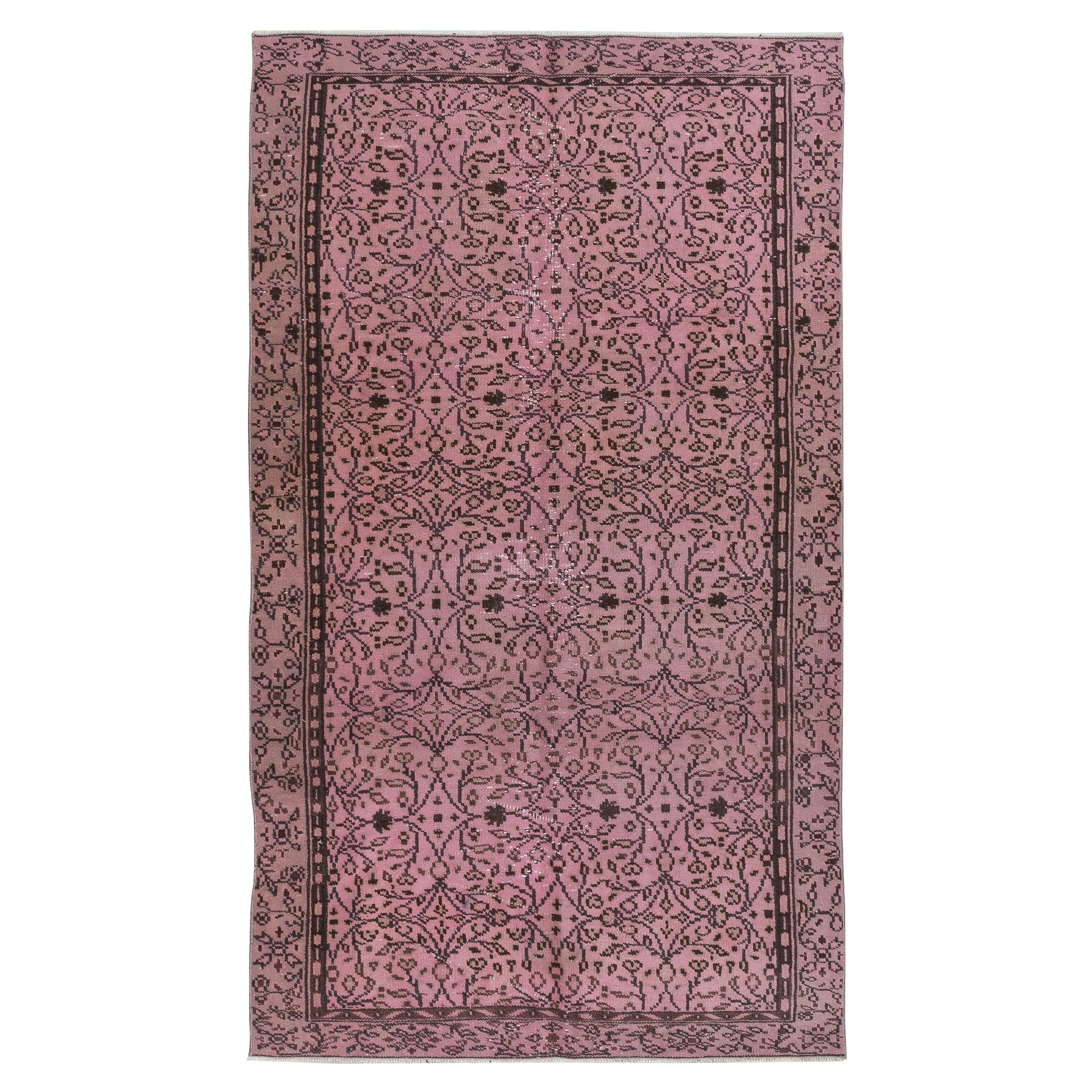 5x8.5 Ft Tapis en laine à motifs floraux fait à la main en Turquie. Tapis teint en rose