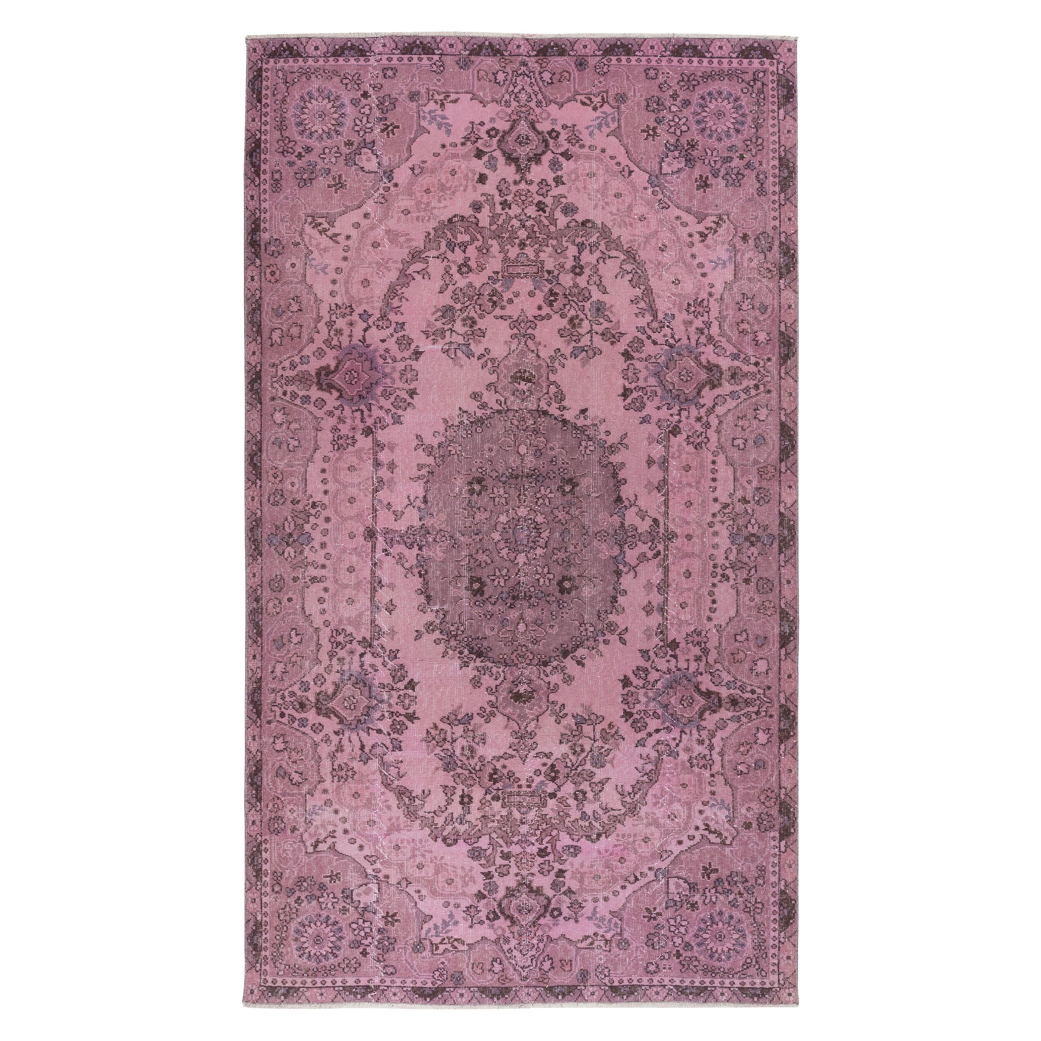 5.6x9.7 Ft Moderner rosafarbener Over-Dyed Handgefertigter türkischer Teppich. Bohemian Home Decor