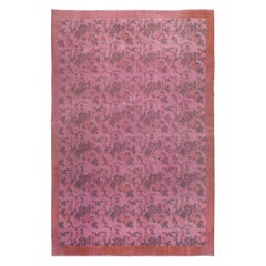 6,8x10 Ft Moderner handgefertigter türkischer Teppich mit floralem Design und rosa massiver Bordüre