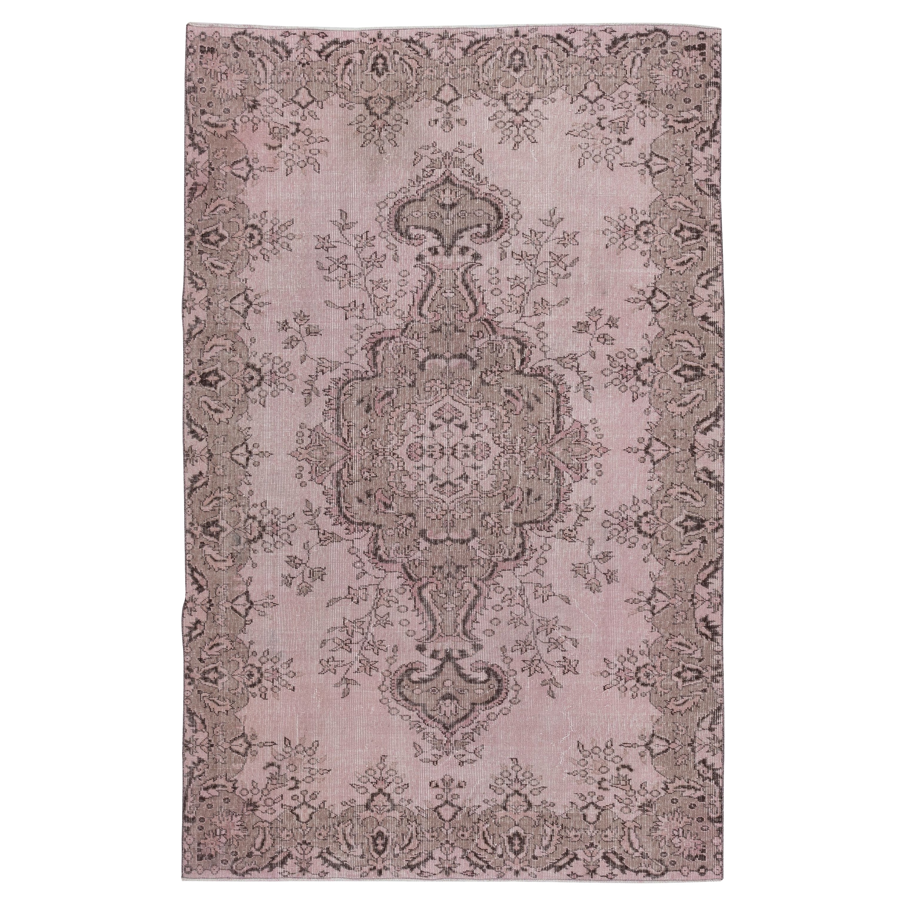 5.5x8.6 Ft Contemporary Hand-knotted Turkish Area Rug in Soft Pink Color