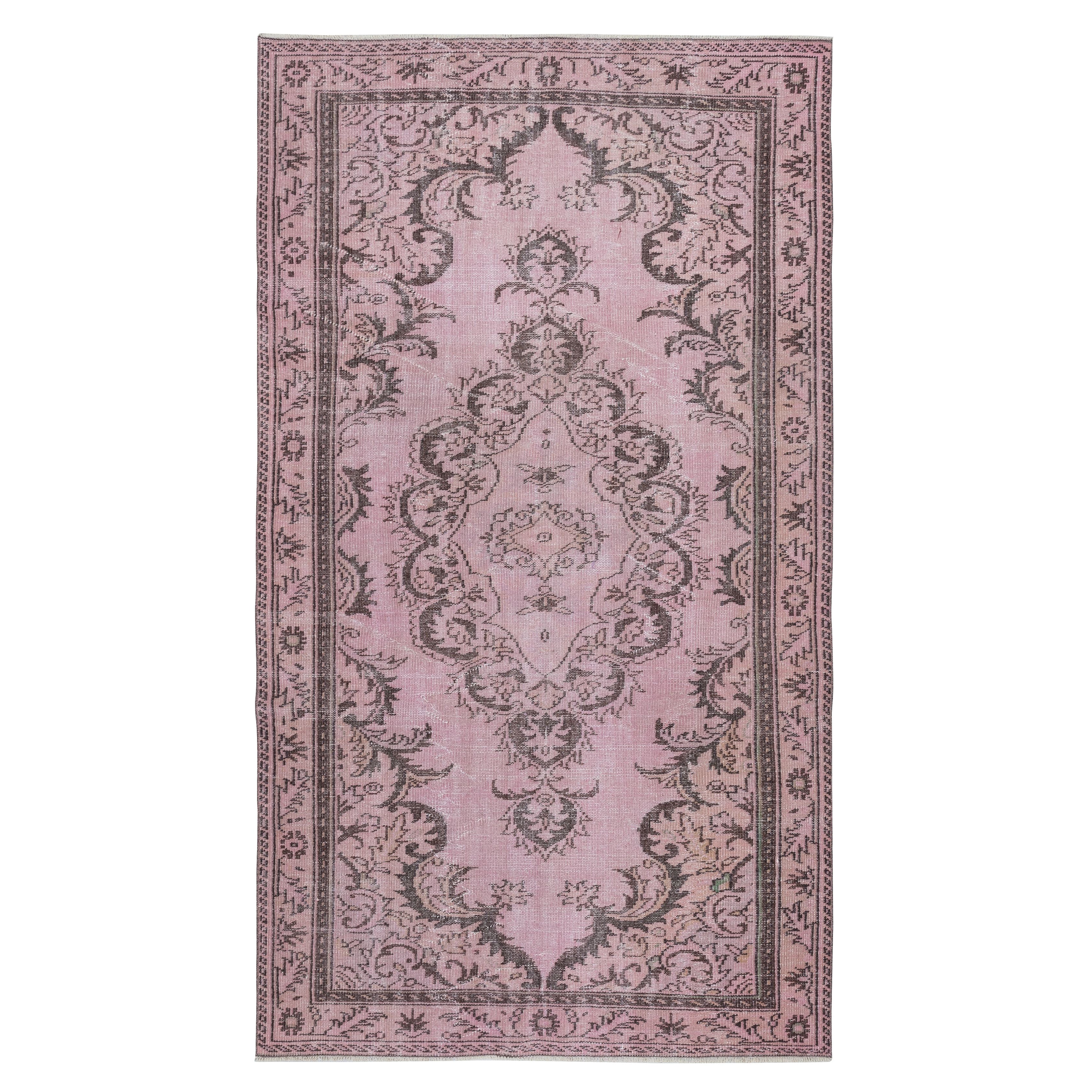 5.2x9 Ft Contemporary Wool Area Rug in Pink Color. Noué à la main en Turquie en vente
