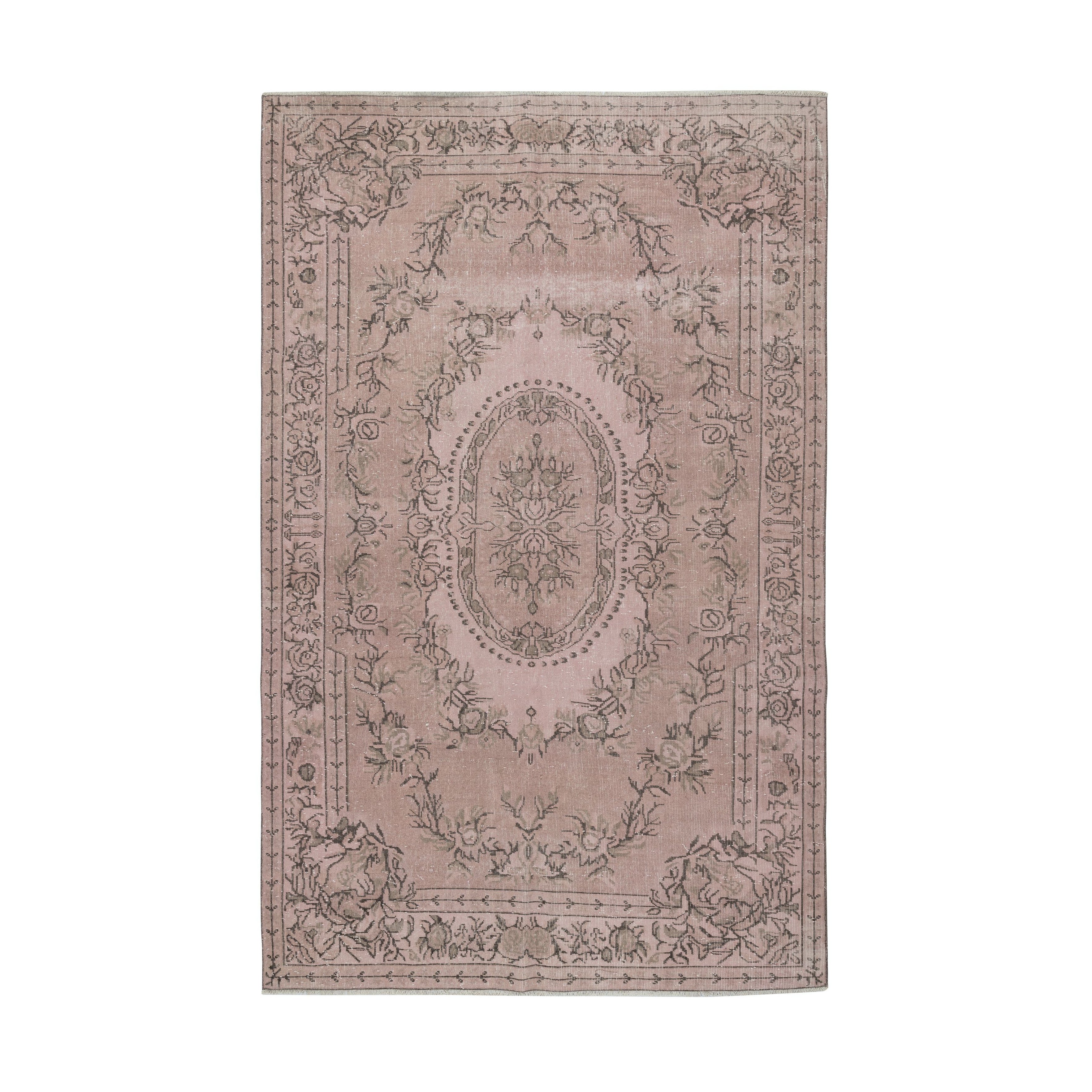 6.3x10 Ft Vintage Handmade Turkish Rug Re-Dyed in Soft Pink for Modern Interiors