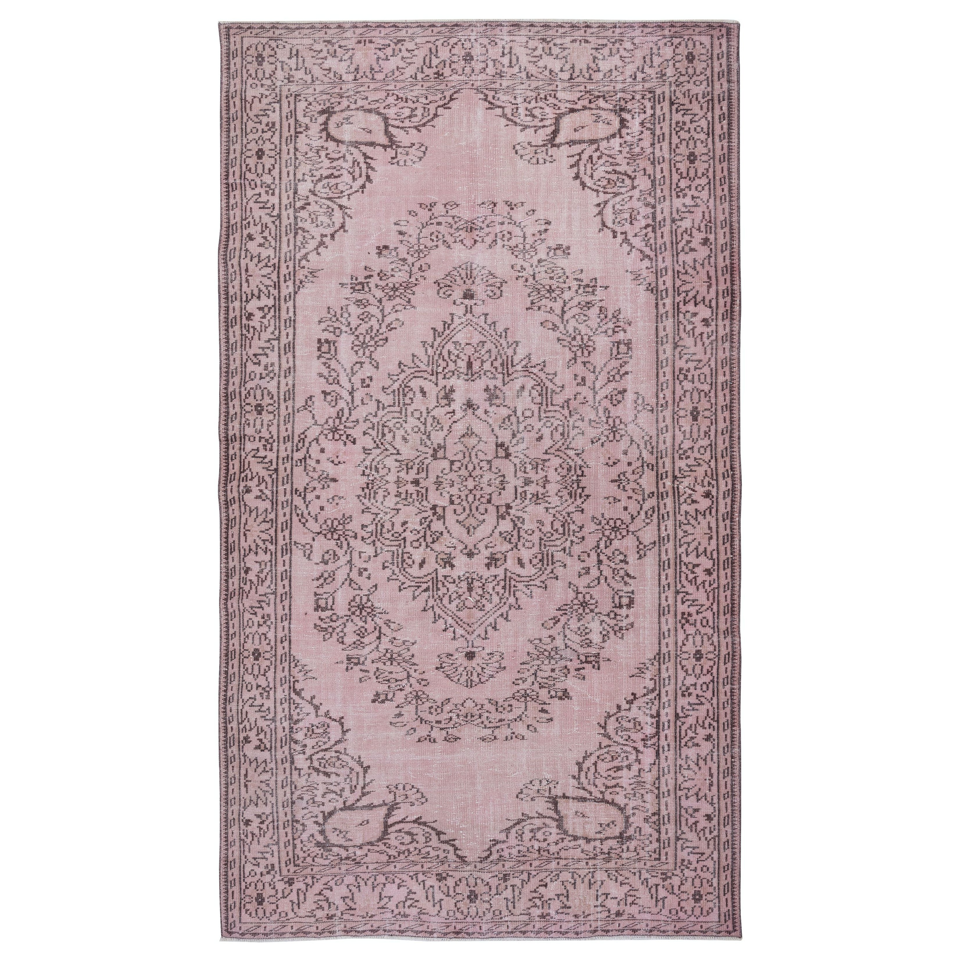 Tappeto da pavimento turco contemporaneo annodato a mano di 6x10.6 piedi in colore rosa