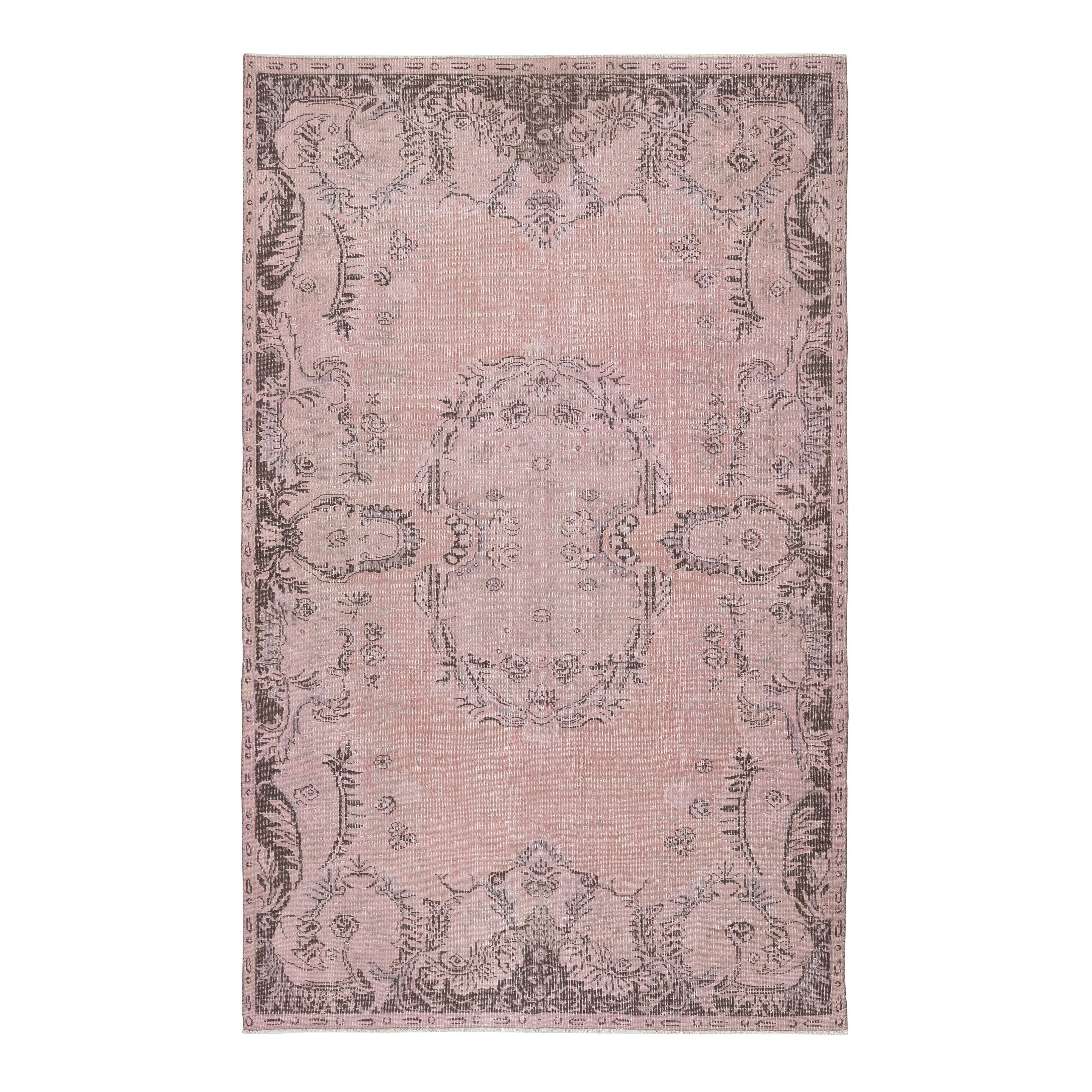 6.2 x 10 pieds Tapis de sol turc vintage teinté en rose pour les intérieurs modernes
