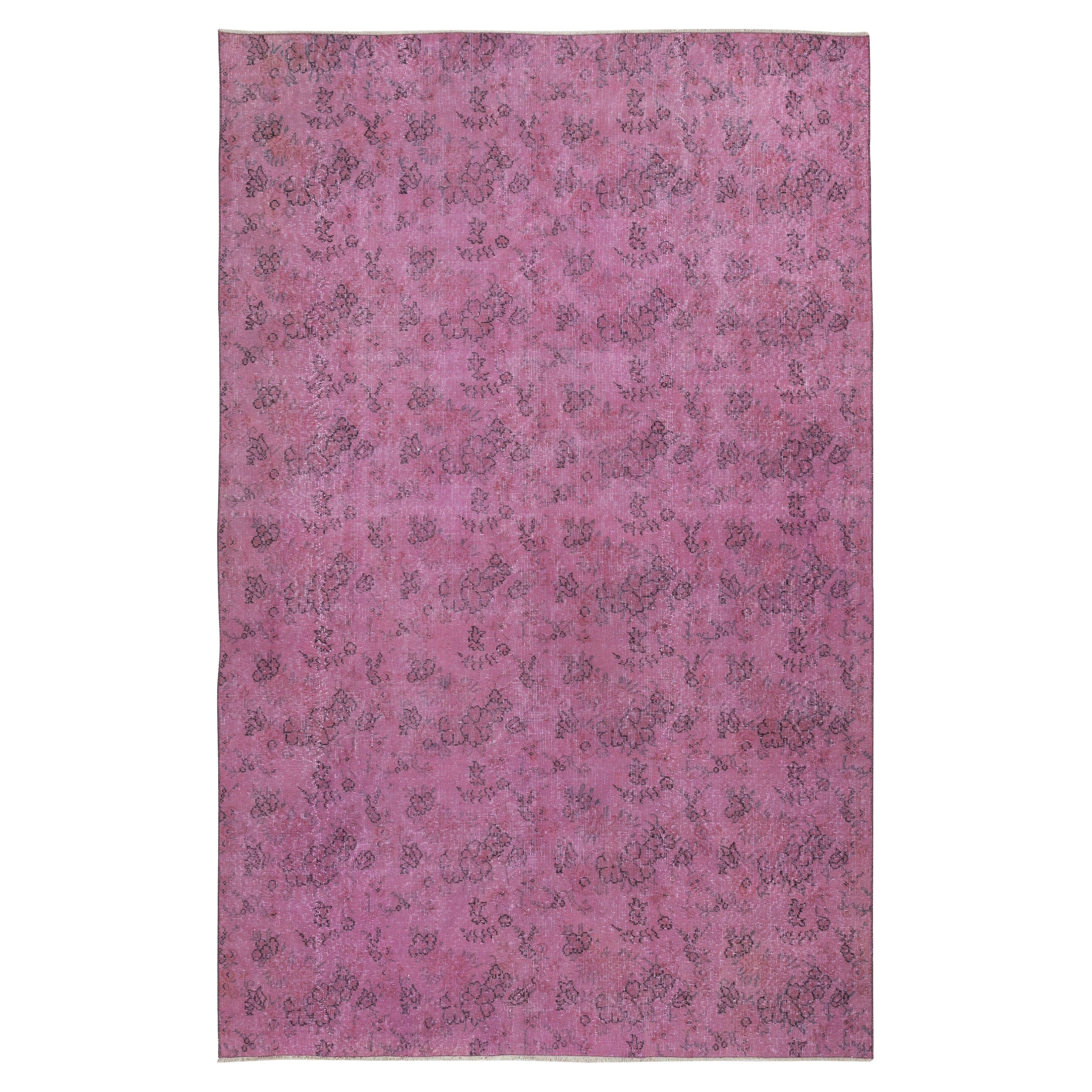 6.2x9.6 Ft handgeknüpft Floral Türkische Wolle Bereich Teppich in Rosa. Geschenk für Mädchen im Angebot