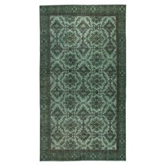 5.2x9.3 Ft Contemporary Handmade Floral Pattern Turkish Area Rug in Green Color (Tapis turc contemporain à motifs floraux faits à la main)