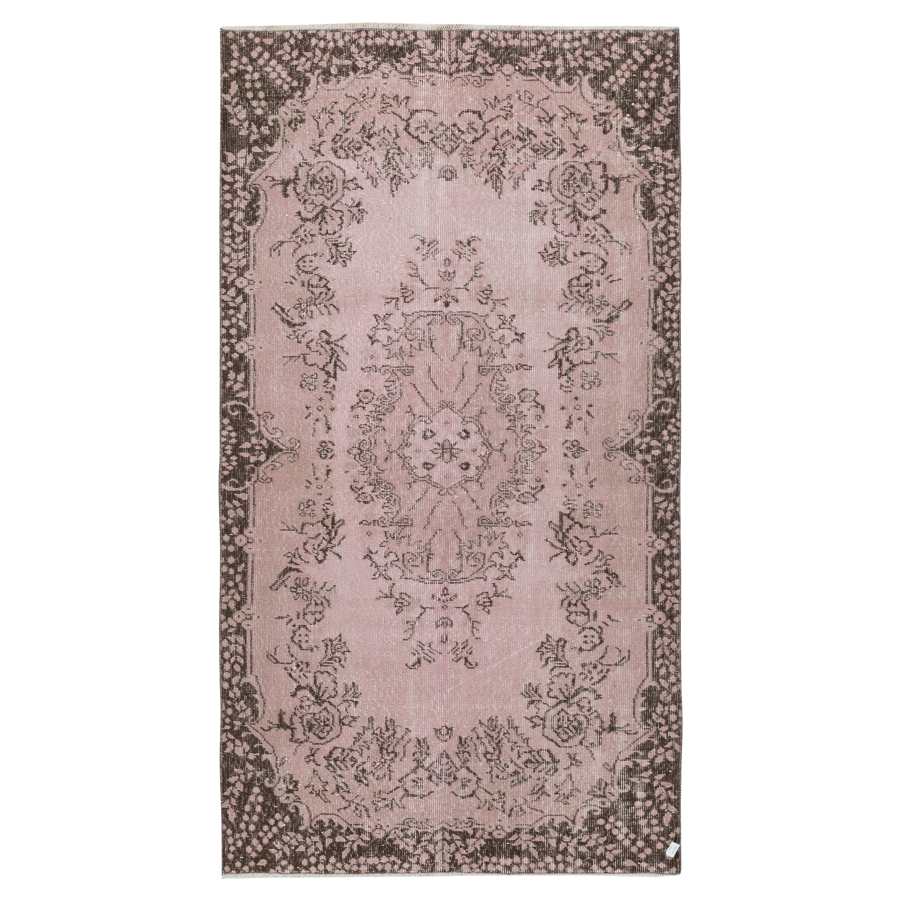 3.8x6.8 Ft Handmade Turkish Accent Rug for Kitchen, Pink Color Small Bedroom Rug