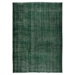 Vintage 8x11.3 Ft Dark Green Color Modern Handmade Large Rug, Shabby Chic Turkish Carpet