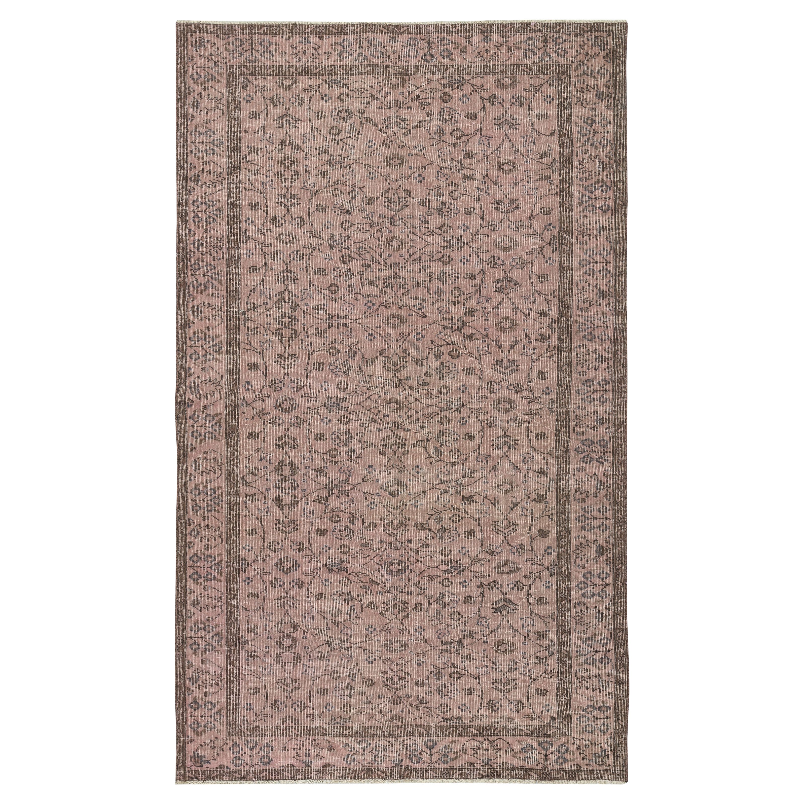 5x8.4 Ft Rosafarbener handgeknüpfter türkischer Teppich mit floralem Design. Geschenk für Mädchen