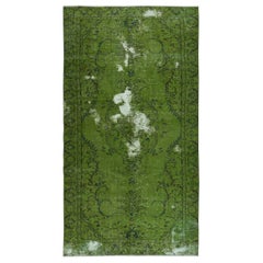 4.7x8.6 Ft Shabby Chic Handmade Area Rug. Grün Farbe. Gebeizter Bodenbelag