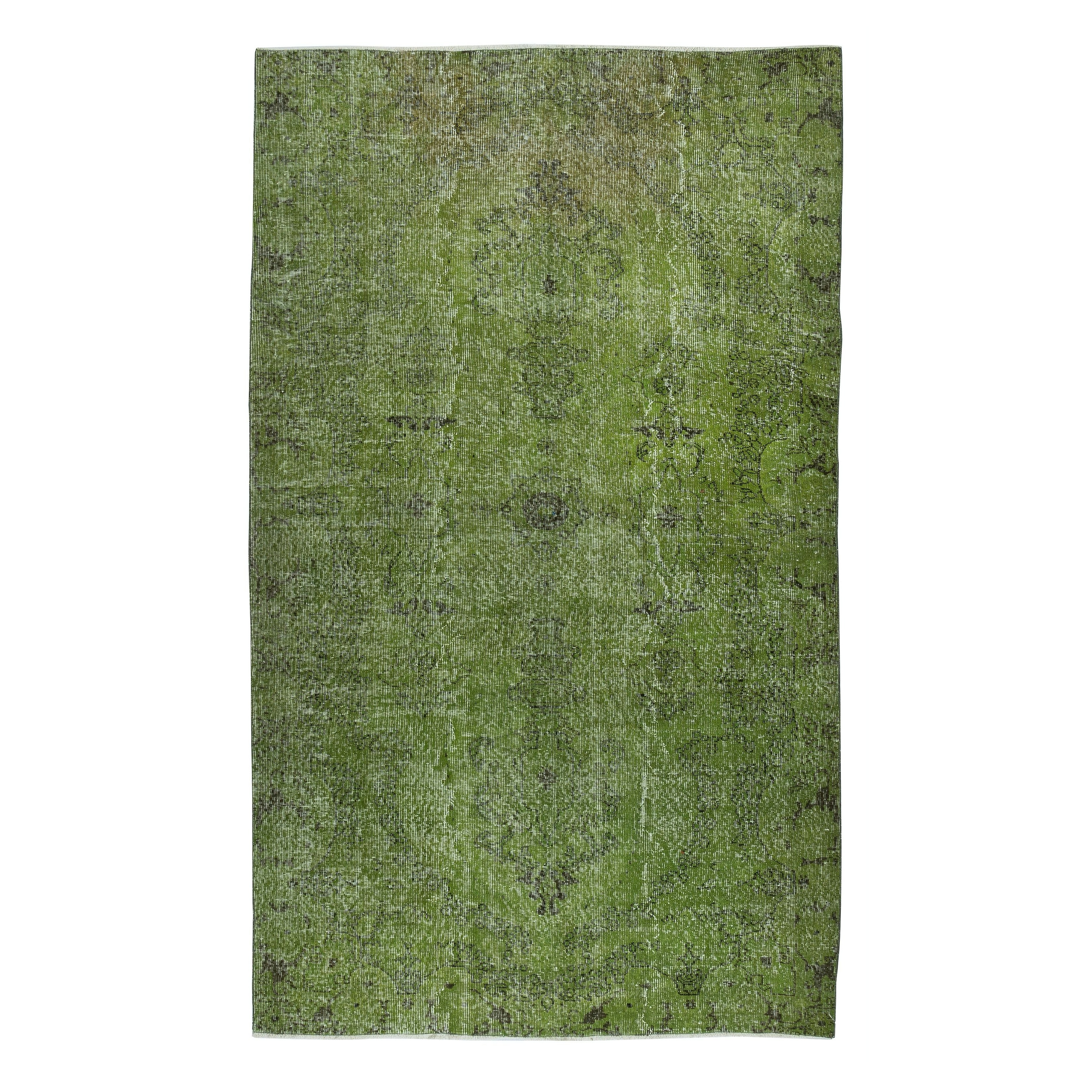 5.6x9.4 Ft Green Color Wool Area Rug for Modern Interiors, Handmade in Turkey