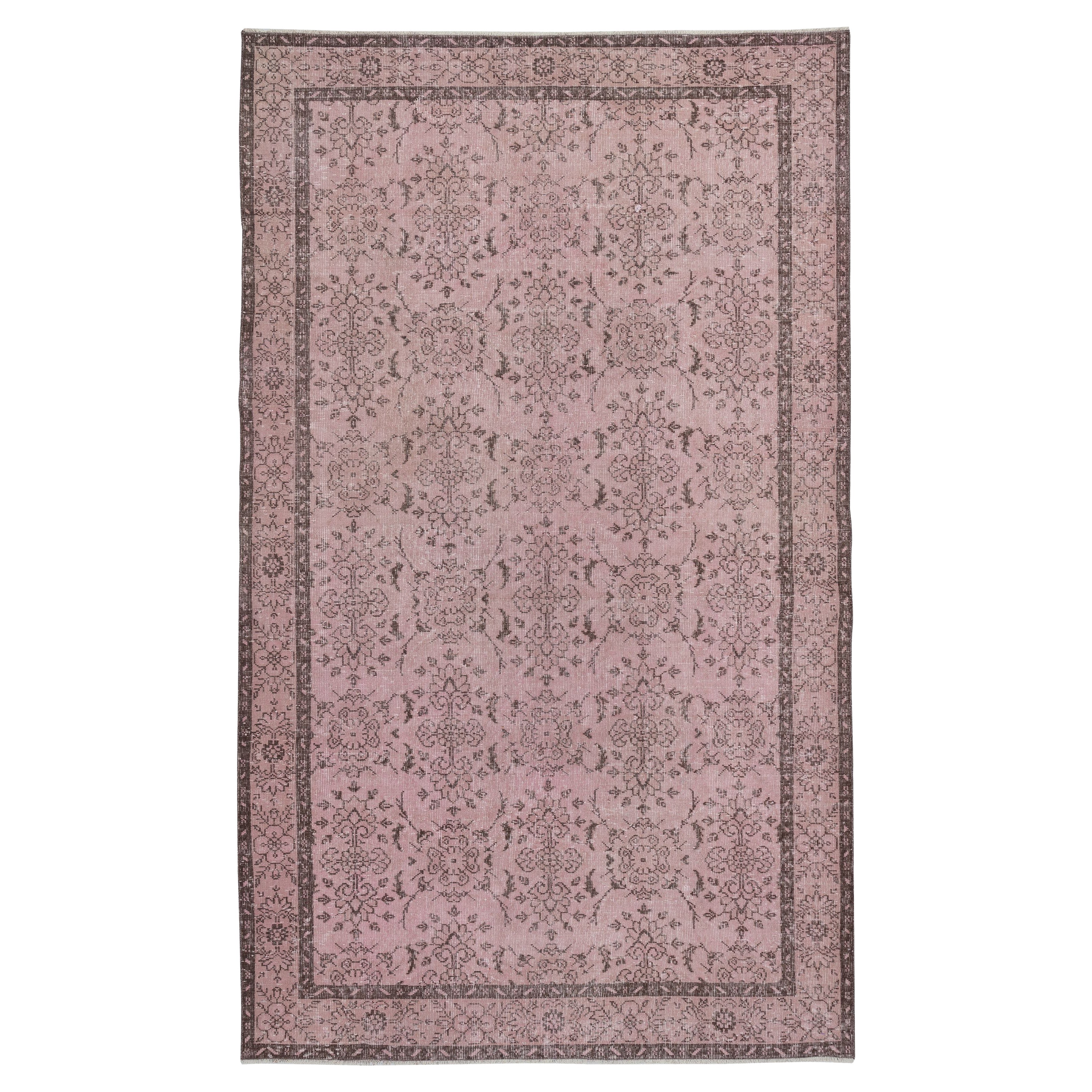 6.3x10.3 Ft Vintage Turkish Area Rug redyed in Pink Color für moderne Innenräume