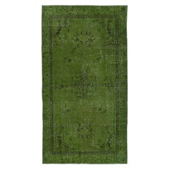 3.8x6.8 Ft Art Deco Chinese Inspired Handmade Turkish Accent Rug in Green Color