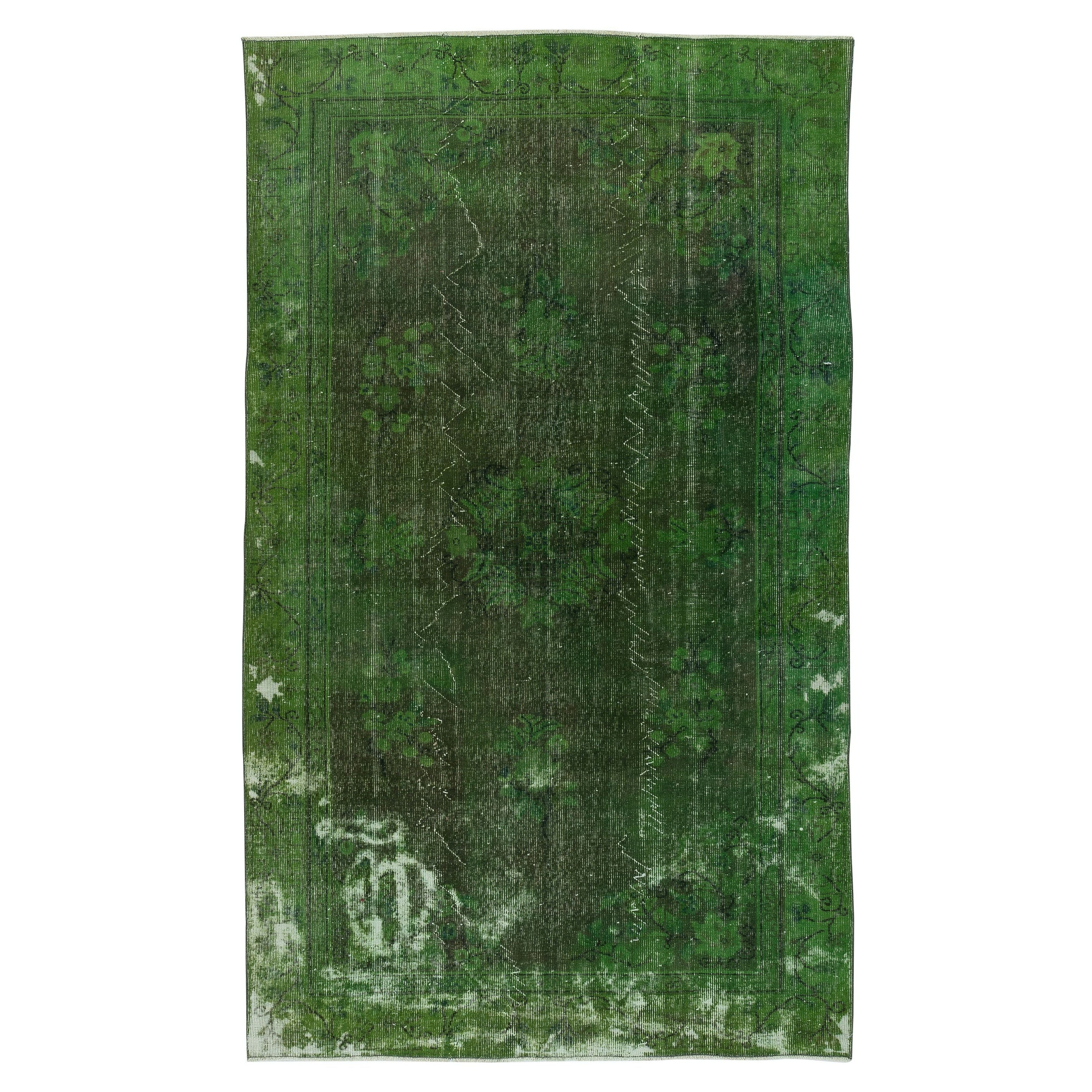 5.4x9 Ft Shabby Chic Handmade Rug in Green Color. Tapis turc vieilli