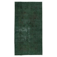 Vintage 3.5x6.8 Ft Modern Handmade Turkish Accent Rug in Dark Green. Floor Covering