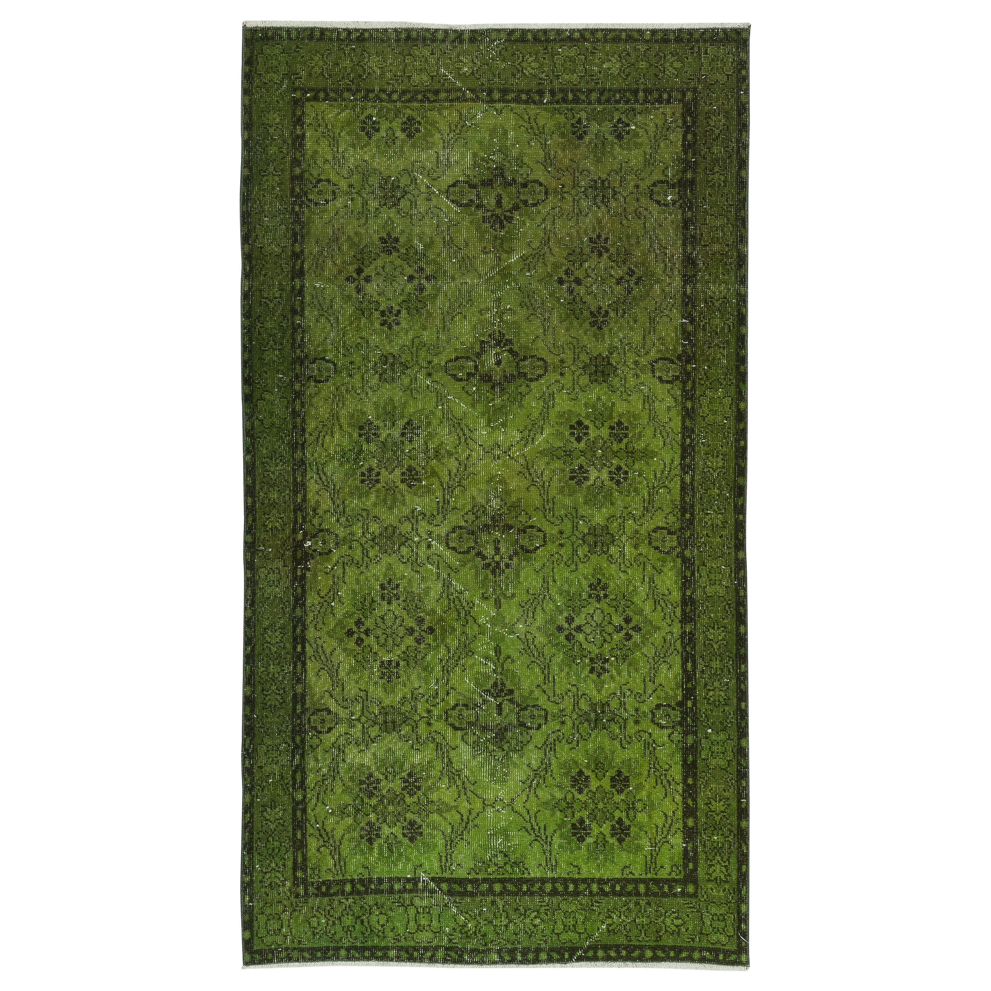 3.7x6.6 Ft Green Accent Rug for Contemporary Interiors. Hand-Knotted in Turkey