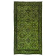 3.7x6.6 Ft Green Accent Rug for Contemporary Interiors. Hand-Knotted in Turkey