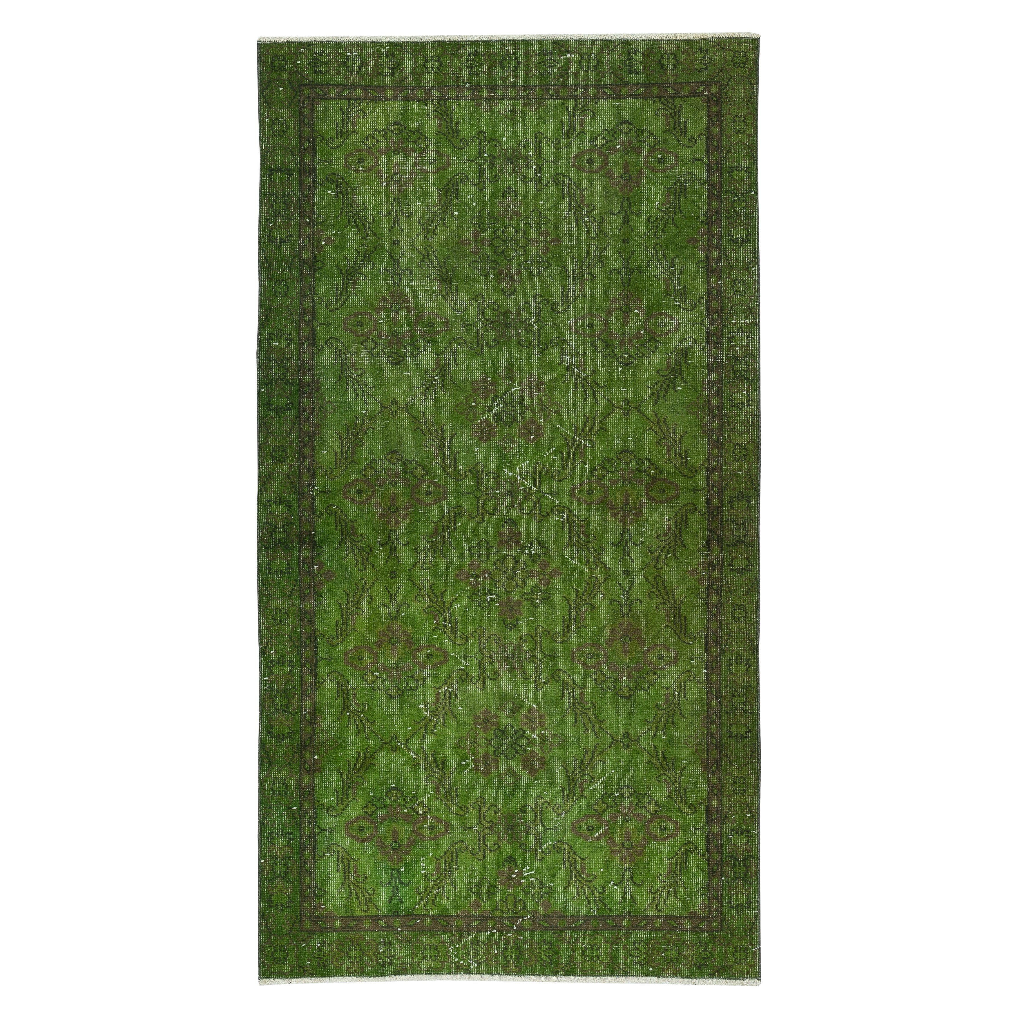 3.8x7 Ft Tappeto d'accento moderno in lana turca annodata a mano in colore verde