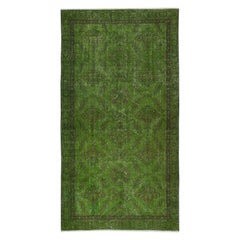 3.8x7 Ft Moderner handgeknüpfter Teppich aus Wolle mit türkischem Akzent in grüner Farbe
