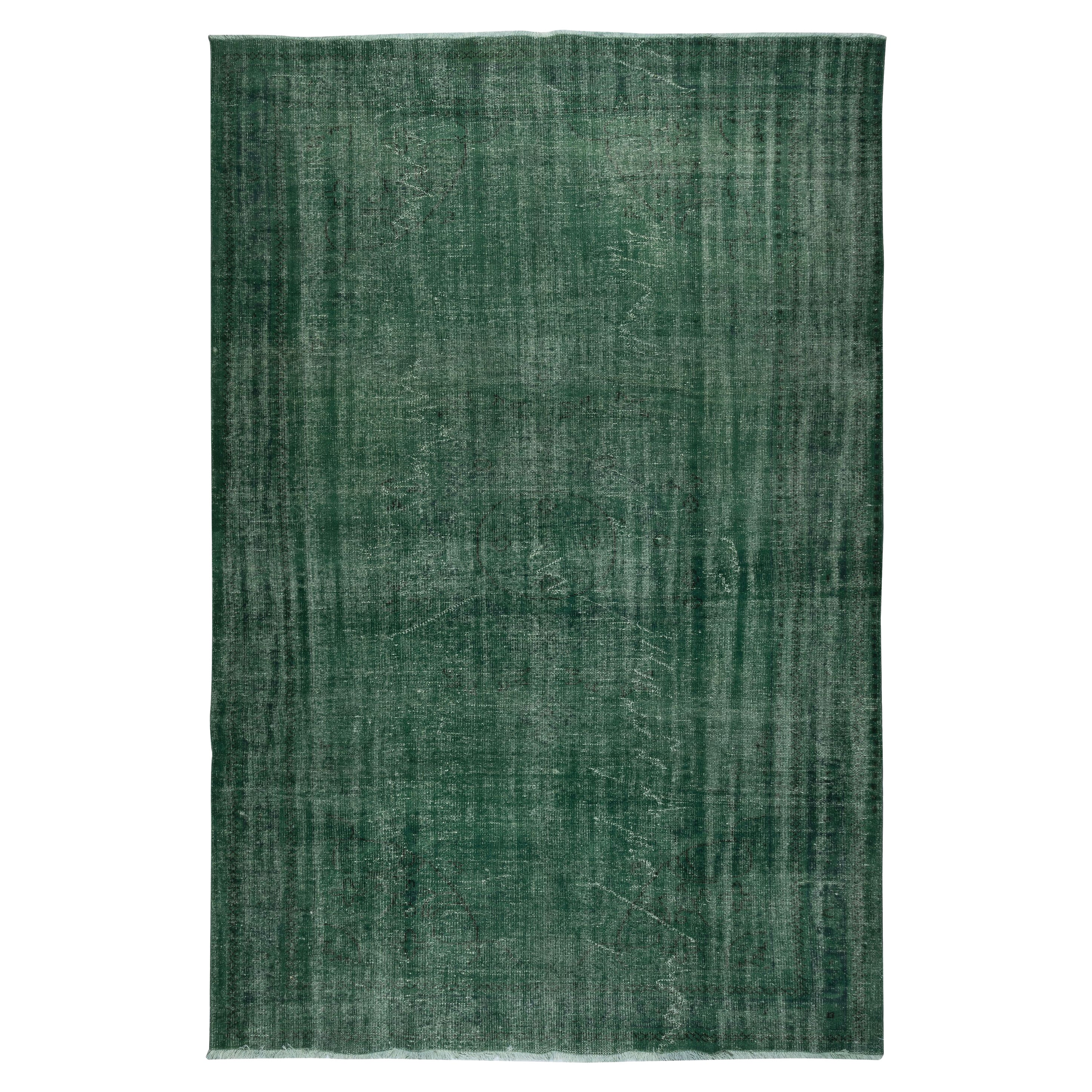 7.6x11.5 Ft Contemporary Handmade Turkish Area Rug in Solid Dark Green Color For Sale