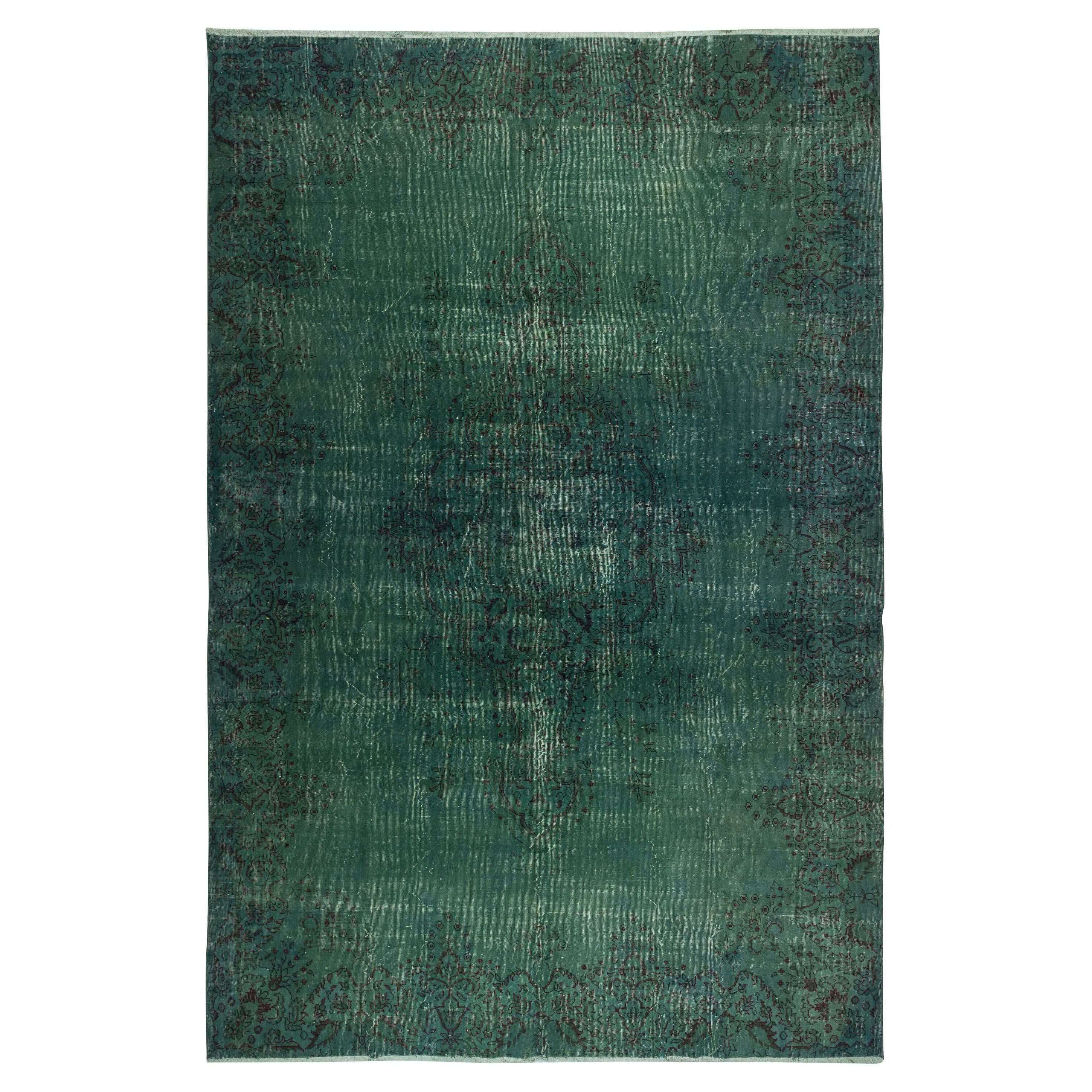 8.3x12.5 Ft Dark Green Color Handmade Large Area Rug, Modern Turkish Carpet For Sale