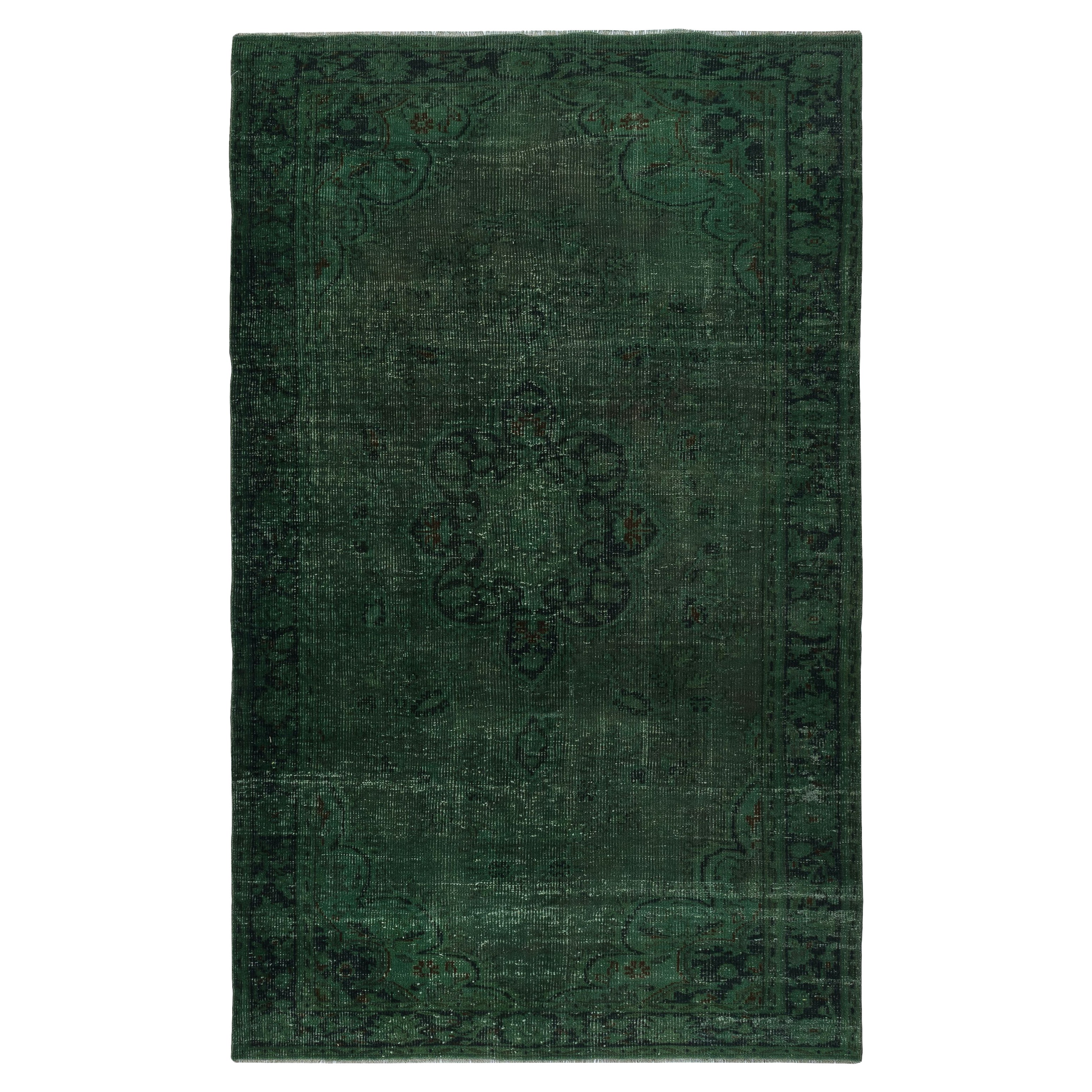 Tappeto moderno in lana 5.6x9 Ft in verde scuro Color. Annodato a mano in Turchia