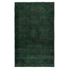5.6x9 Ft Modern Wool Area Rug in Dark Green Color. Noué à la main en Turquie