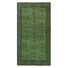 3.7x7 Ft Türkischer Vintage-Teppich in Grün, rot lackiert, für moderne Inneneinrichtungen