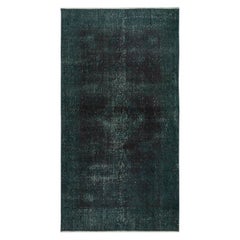 Vintage 3.7x7 Ft Contemporary Wool Accent Rug in Dark Green. Hand-Knotted in Turkey