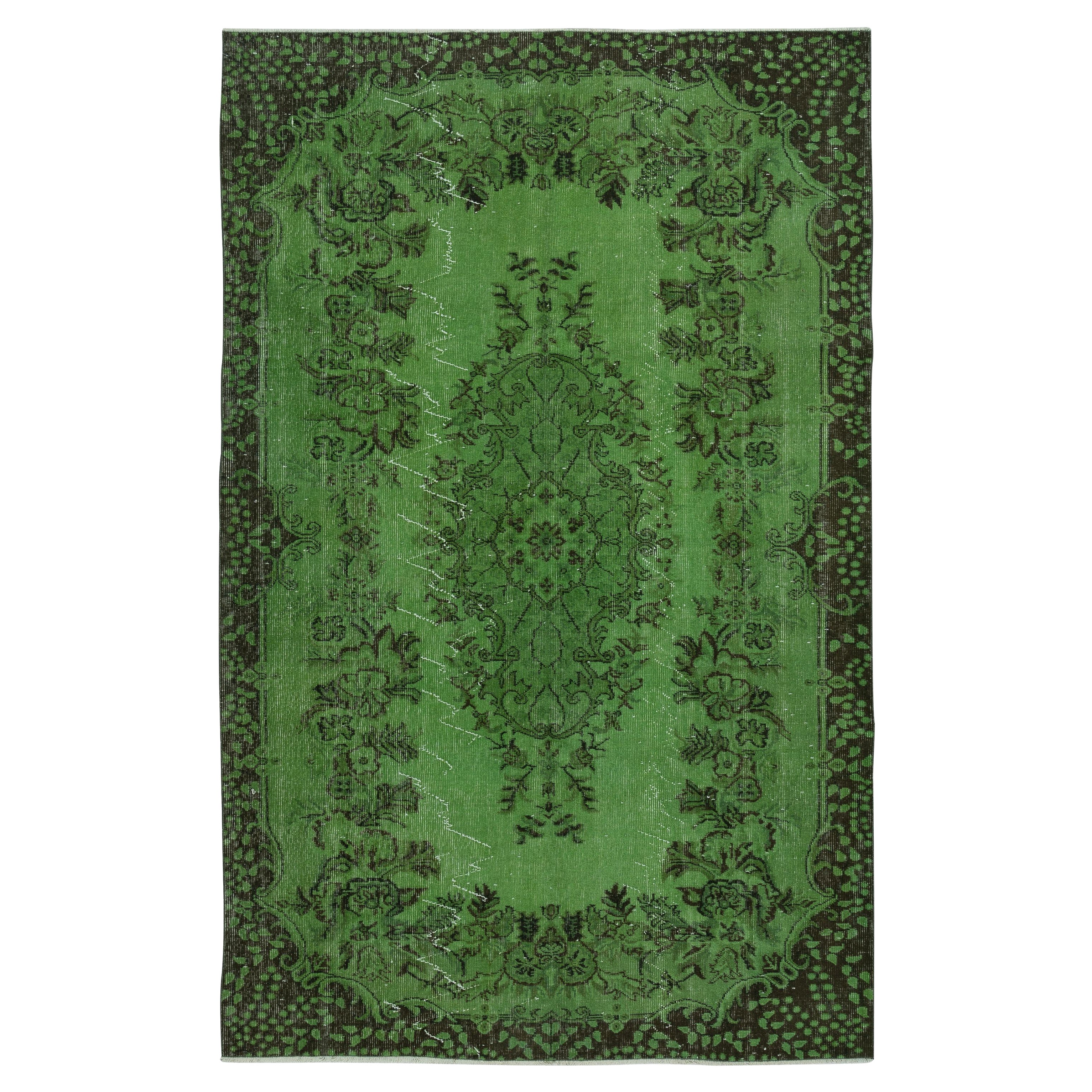 5.8x9 Ft Tappeto contemporaneo in lana turca annodata a mano di colore verde