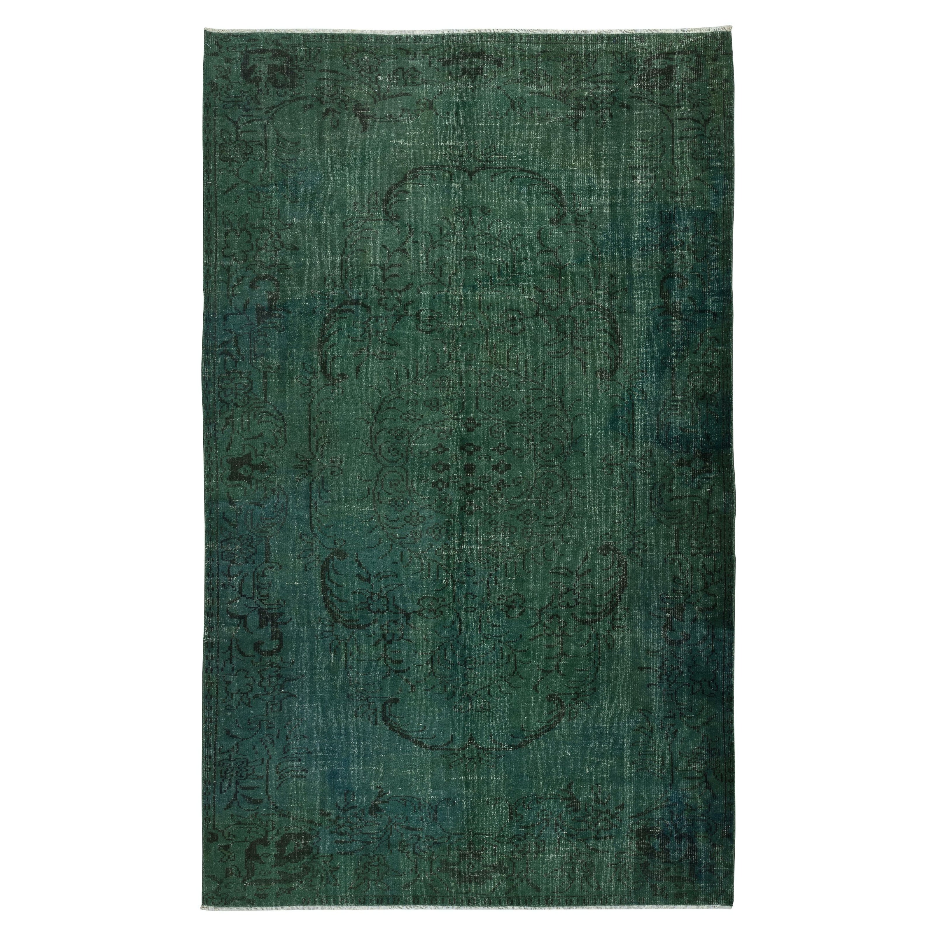 6x9.4 Ft Tappeto moderno in lana turca annodata a mano di colore verde scuro