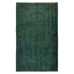 Vintage 6x9.4 Ft Modern Hand Knotted Turkish Wool Area Rug in Dark Green Color