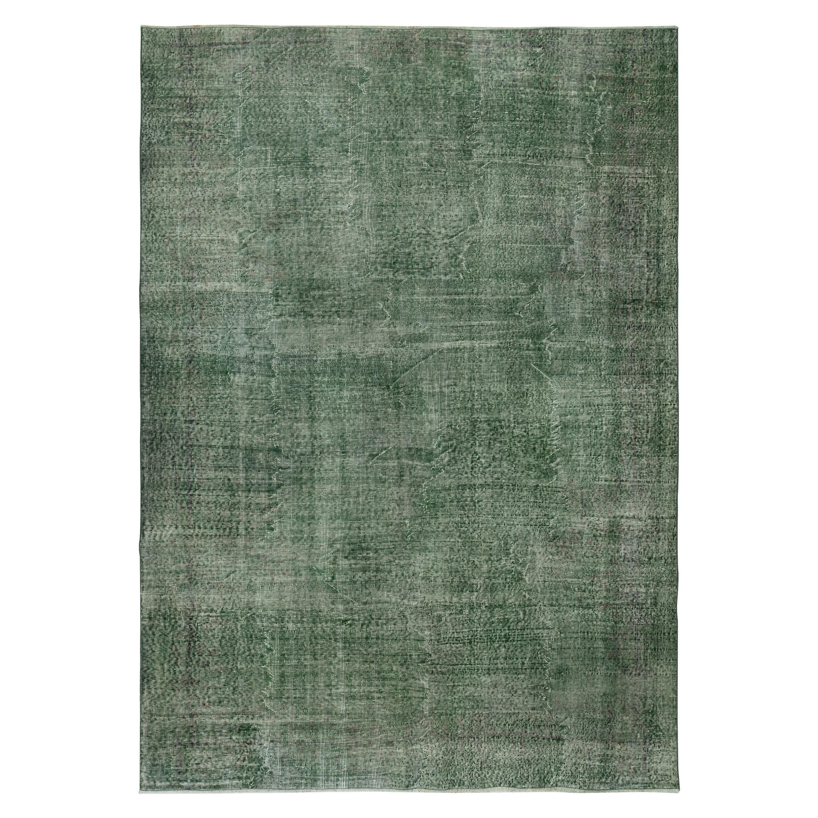 6.7x9.7 Ft Contemporary Handmade Low Pile Turkish Wool Area Rug in Green Color