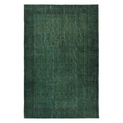Vintage 7x10.5 Ft Dark Green Color Wool Area Rug for Modern Interior, Handmade in Turkey