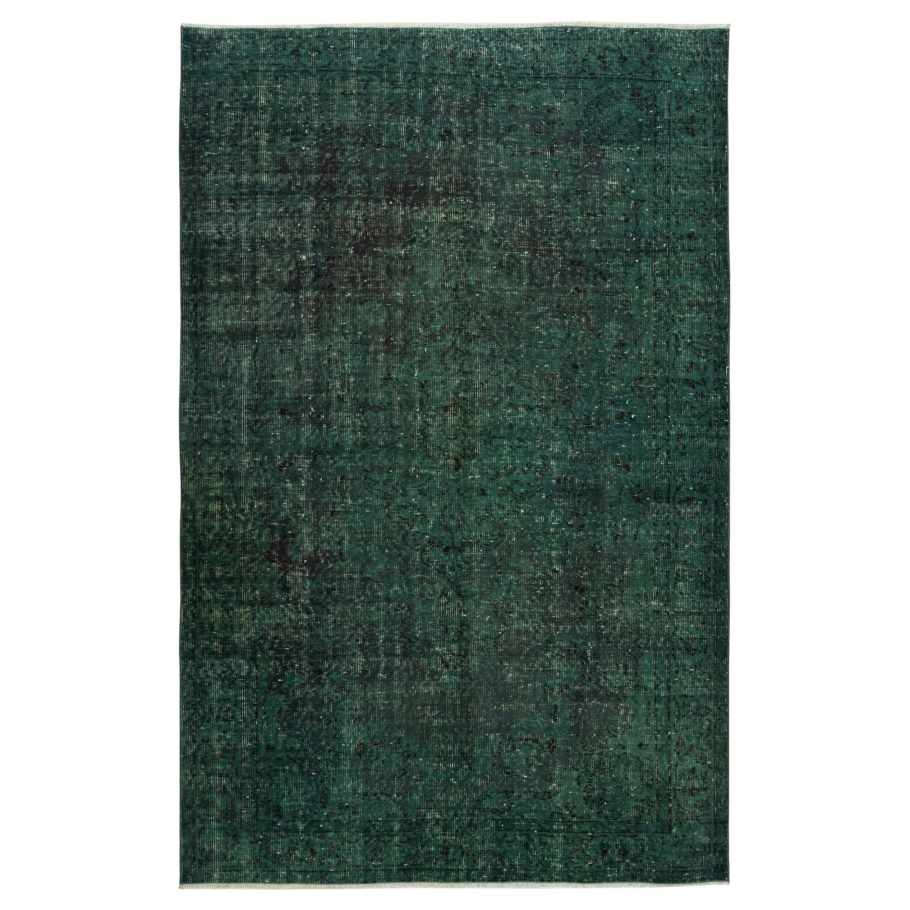5.4x8.5 Ft Moderner handgeknüpfter Flächenteppich. Türkische Bodenbedeckung in Dunkelgrün
