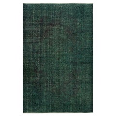 Tappeto per l'area moderna annodato a mano 5.4x8.5 Ft. Pavimento turco di colore verde scuro