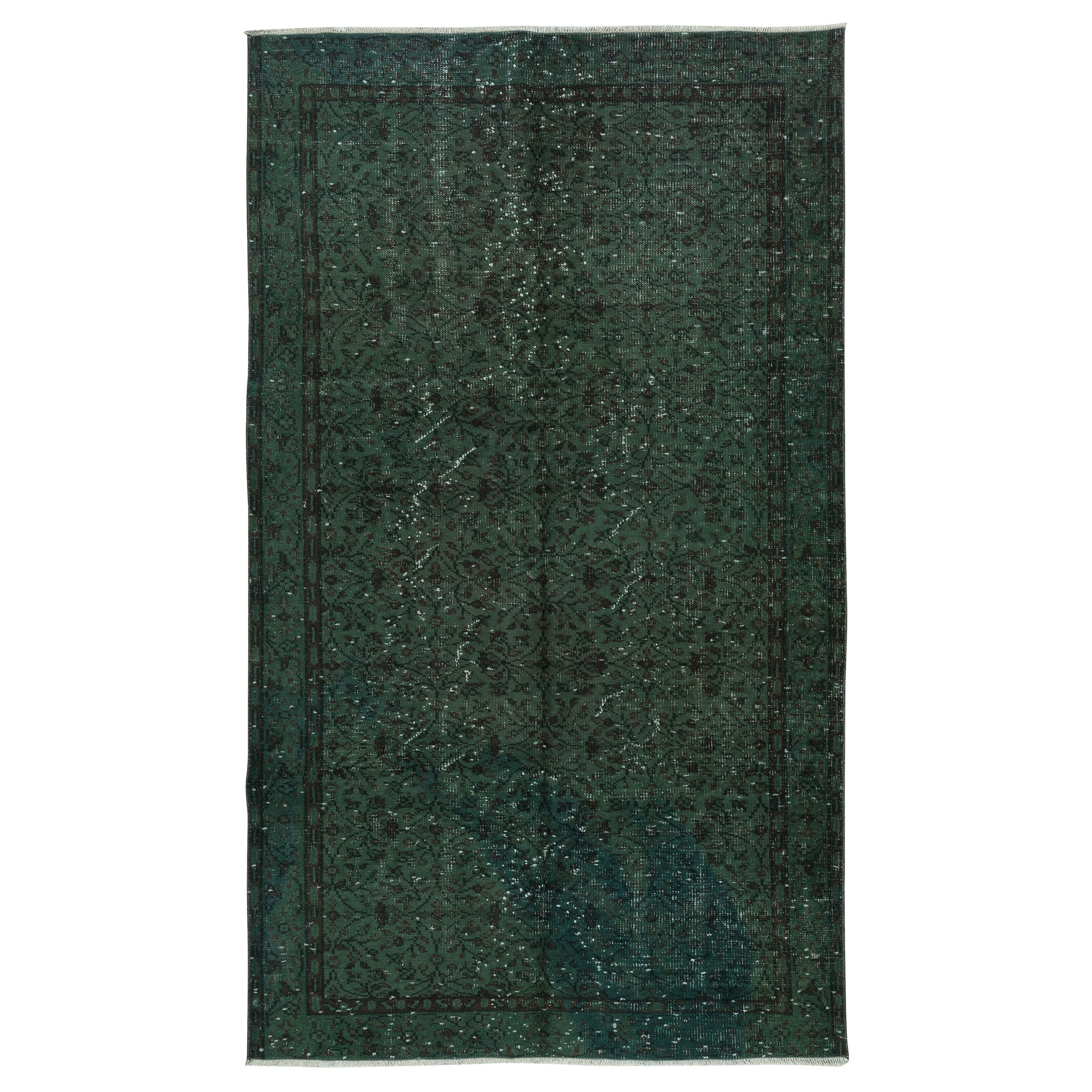 5x8.7 Ft Contemporary Handmade Turkish Wool Area Rug in Dark Green Color