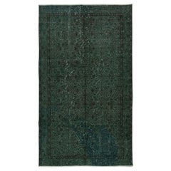 Vintage 5x8.7 Ft Contemporary Handmade Turkish Wool Area Rug in Dark Green Color