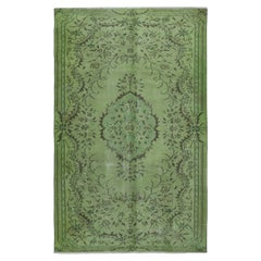 Tappeto moderno in lana 5.8x9.3 Ft. Realizzato a mano in Turchia. Tappeto per il soggiorno di colore verde
