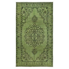 Türkischer 5x9 Ft Vintage-Teppich in grüner Farbe, rot lackiert, für moderne Inneneinrichtung