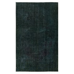 Vintage 5.8x9.4 Ft Hand-Knotted Turkish Wool Area Rug Overdyed in Solid Dark Green Color
