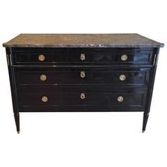 French Louis XVI Style Ebonized Mahogany Marble-Top Commode, circa 1800