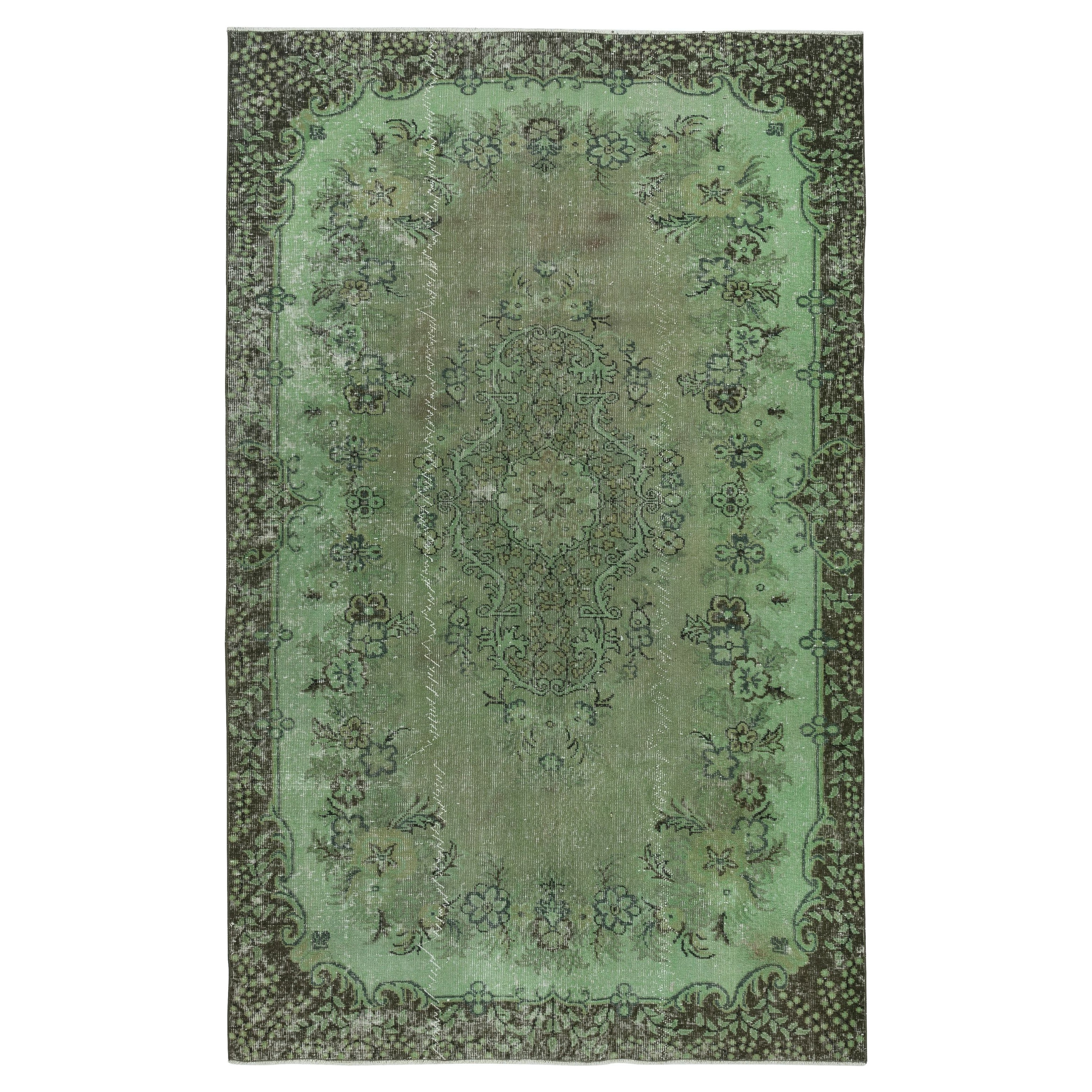 5.7x9 Ft Green Color Modern Handmade Turkish Area Rug with Medallion Design