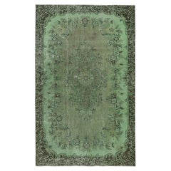 Tappeto turco moderno fatto a mano con design a medaglioni, dimensioni 5.7x9 Ft, colore verde