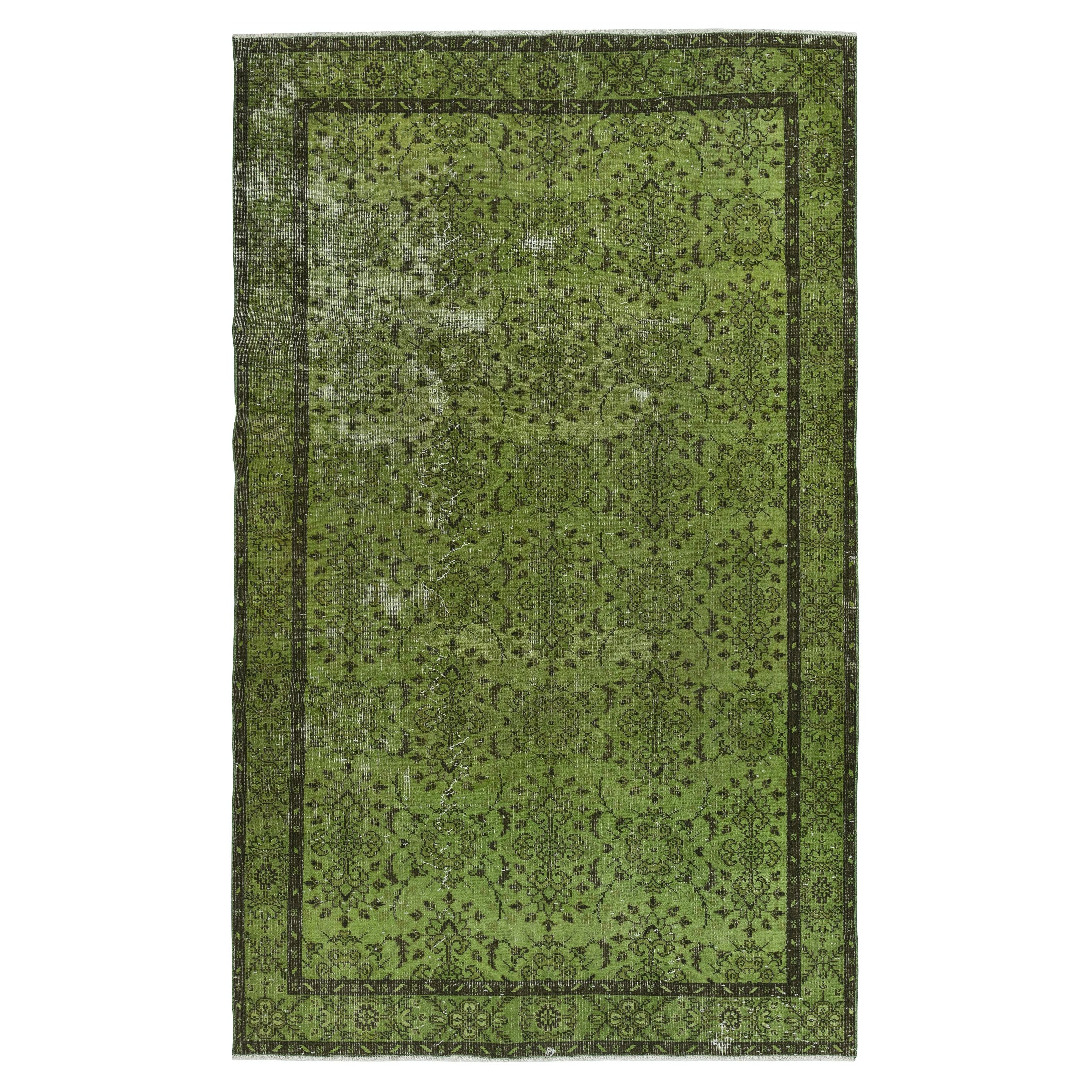 6.4x10.2 Ft Contemporary Handmade Floral Pattern Turkish Area Rug in Green