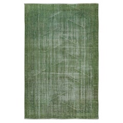 5x7.7 Ft Moderner handgefertigter Teppich aus Wolle Overdyed in Grün, Distressed Türkischer Teppich im Used-Look