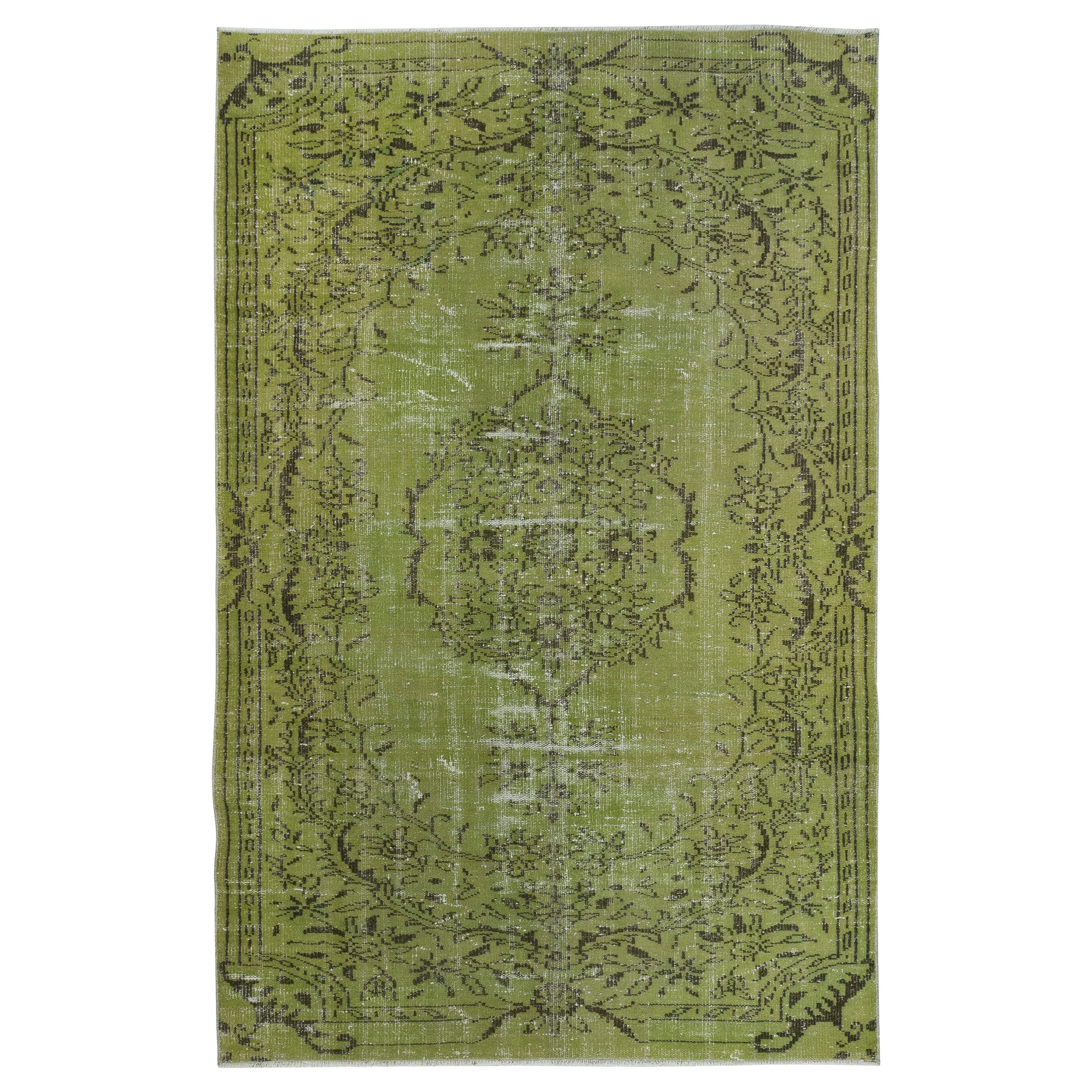 5.6x8.6 Ft Contemporary Handmade Turkish Wool Area Rug in Green Color
