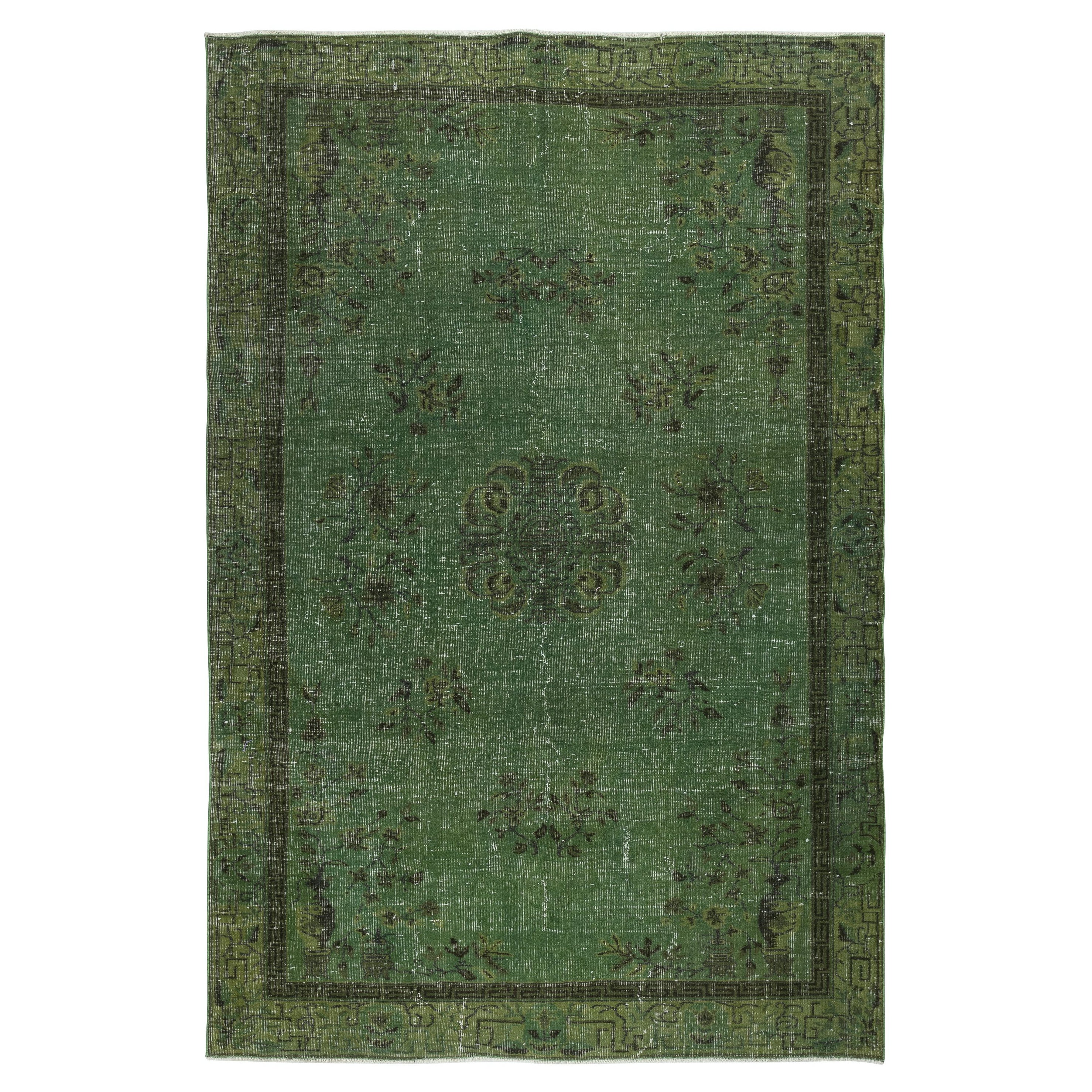 6x9,2 Ft Contemporary Hand-Knotted Turkish Wool Area Rugs in Green Color