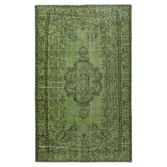 6x9.8 Ft Green Wool Area Rug for Modern Interiors. Hand-Knotted in Turkey