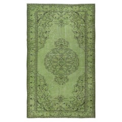 5.8x10 Ft Vintage Handmade Turkish Rug Over-Dyed in Green for Modern Interiors